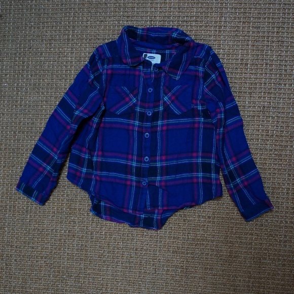 Girls Size 5T Old Navy Indigo/Pink/Green/White/Black Plaid Button-up Shirt - Picture 1 of 3